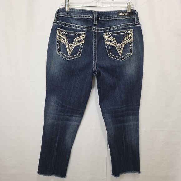 Vigoss Chelsea Capri Jeans Denim Sz 7/8 Stretch Distressed Raw Freyed Hem Casual - Picture 4 of 15